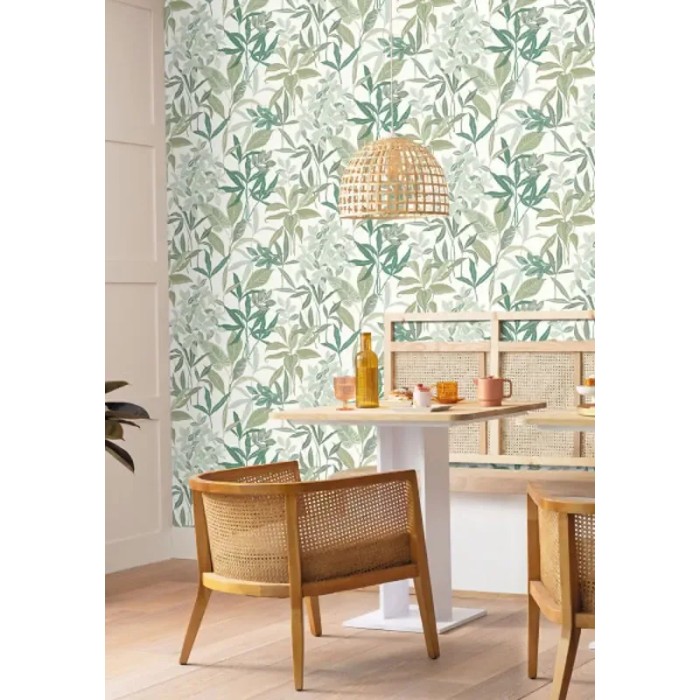 Caselio|White and green floral wallpaper|Wallpaper