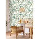 Caselio|Papier peint floral motif blanc et vert|Papier Peint