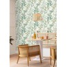 Caselio|Papel pintado estampado floral blanco y verde|Papel Pintado