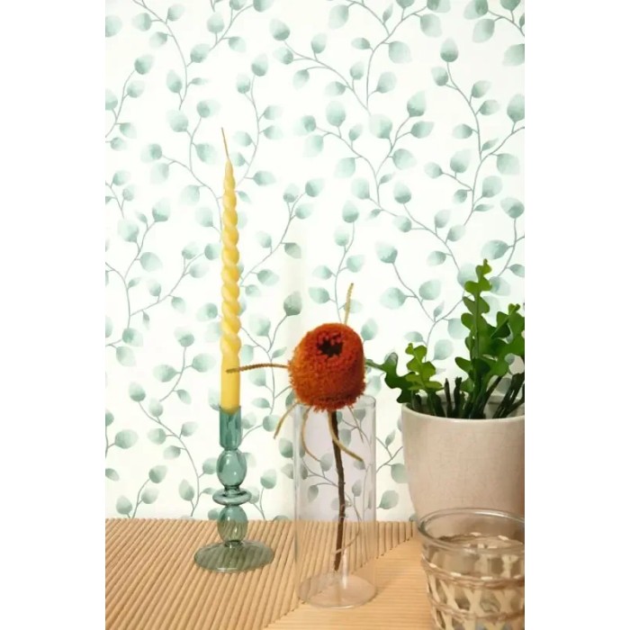 Caselio|White eucalyptus leaf wallpaper|Wallpaper