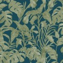 Caselio|Papel pintado hojas de monstera verde y azul|Papel Pintado