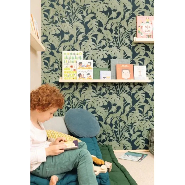 Caselio|Papel pintado hojas de monstera verde y azul|Papel Pintado