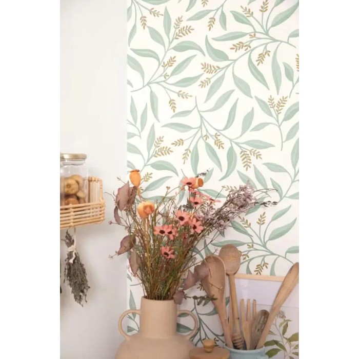 Caselio|Papier peint cuisine branches d’eucalyptus|Papier Peint