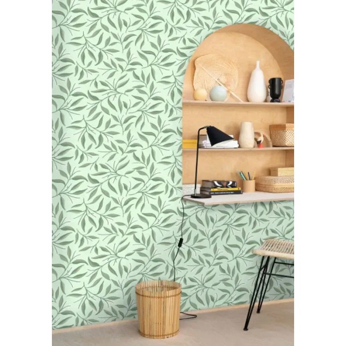 Caselio|Grüne Blumentapete mit Eukalyptuszweigen|Tapeten