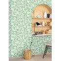 Caselio|Green floral wallpaper with eucalyptus branches|Wallpaper