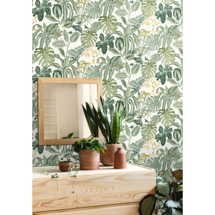 Caselio|Papel pintado tropical plantas exóticas verde|Papel Pintado