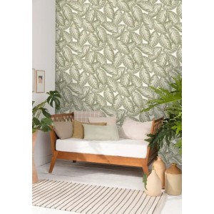 Caselio|Papier peint grandes feuilles vert pin|Moderne 2