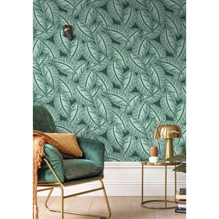 Caselio|Papier peint grandes feuilles vert pin|Moderne