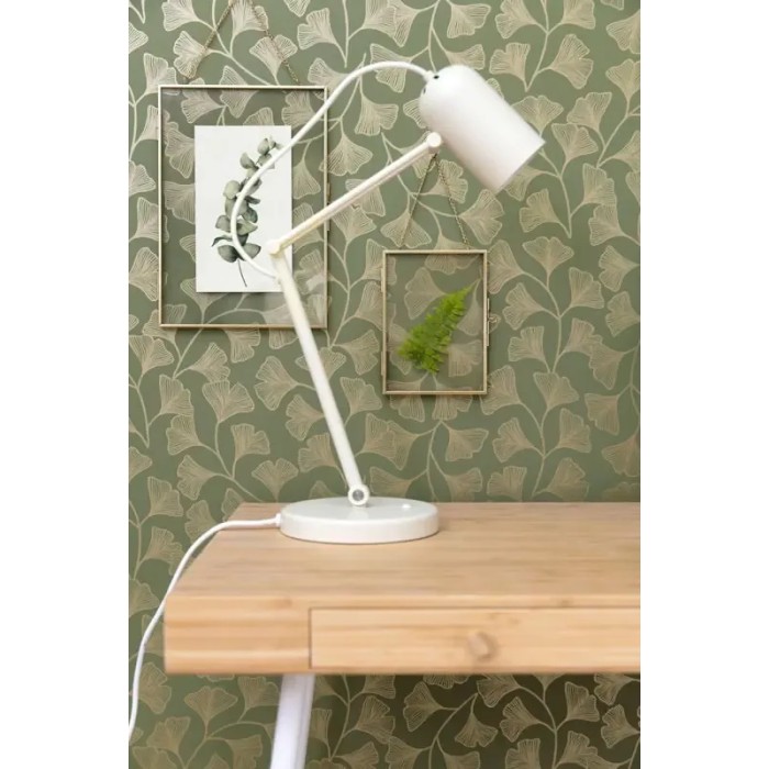 Caselio|Papel pintado flores japonesas, hojas de ginkgo verde caqui|Papel Pintado