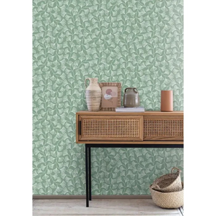 Caselio|Papel pintado japonés, hojas de ginkgo verde|Moderno