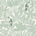 Caselio|Green and white exotic plants and toucans wallpaper|Wallpaper