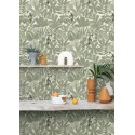 Caselio|Papier peint plantes et toucans tropicaux vert kaki|Papier Peint