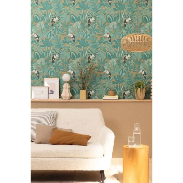 Caselio|Tropische Tapete mit exotischen Pflanzen und Tukanen|Tropische