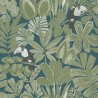 Caselio|Papel pintado plantas exóticas y tucanes azul y verde|Tropical