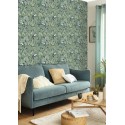 Caselio|Blue and green wallpaper with exotic plants and toucans|Tropical