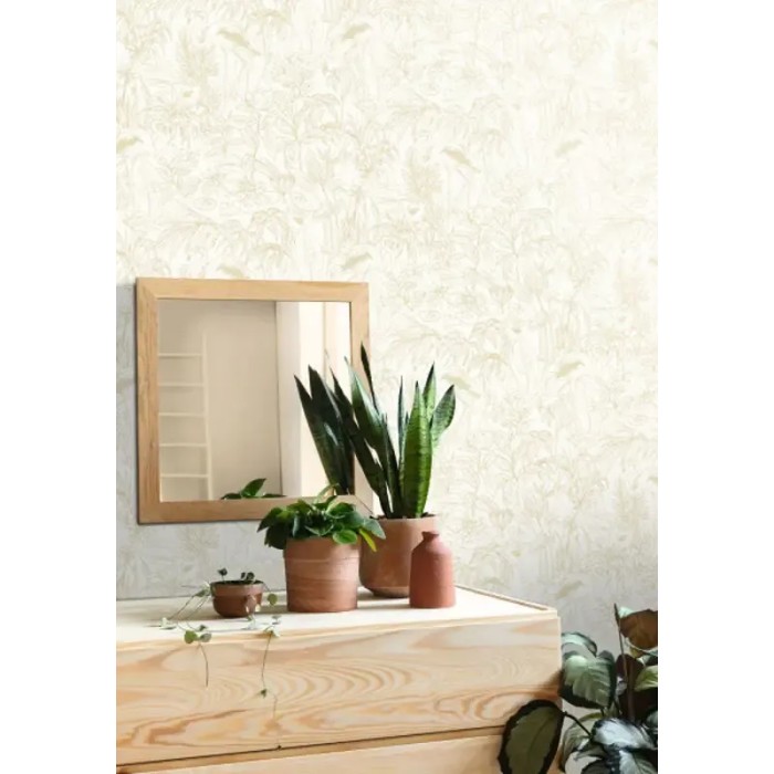 Caselio|Beige timeless wallpaper with flamingos in the marshes|Wallpaper