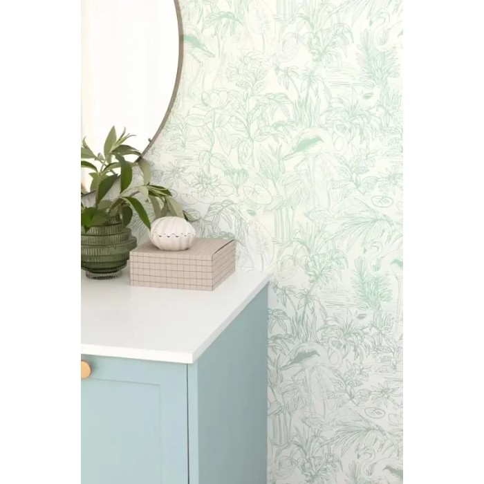 Caselio|White and green flamingo wallpaper|Wallpaper