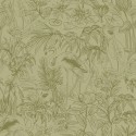 Caselio|Papier peint marais avec flamants roses style intemporel kaki|Papier Peint