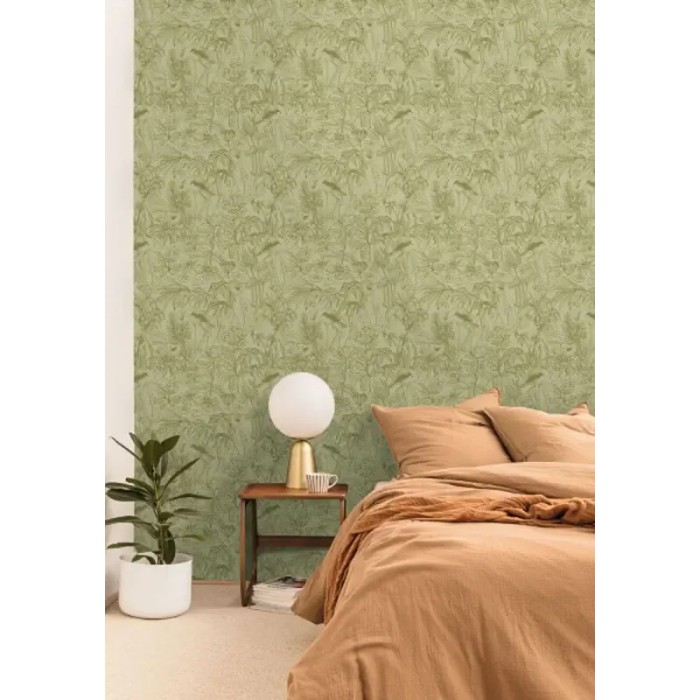 Papel pintado marisma con flamencos estilo atemporal caqui - Caselio Green & Co 103937701