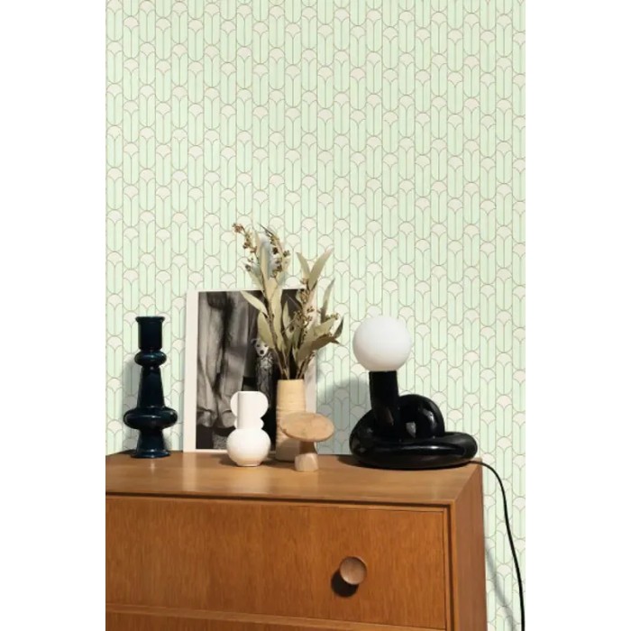 Caselio|Papel pintado para recibidor estilo art decó verde y dorado|Art Deco