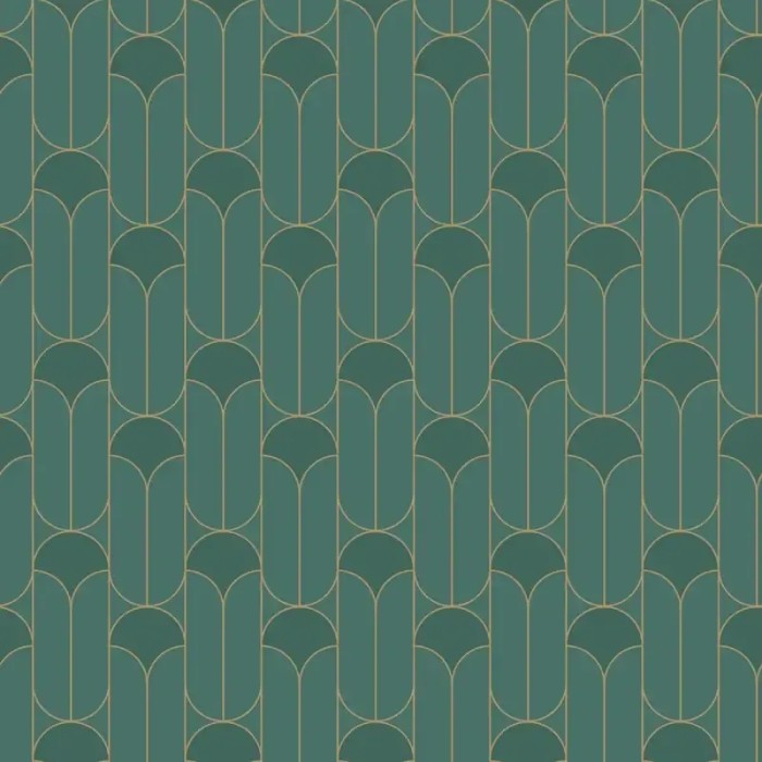 Caselio|Papel pintado art decó verde y oro, formas geométricas|Art Deco