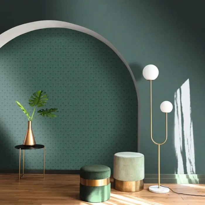 Caselio|Papel pintado art decó verde y oro, formas geométricas|Art Deco