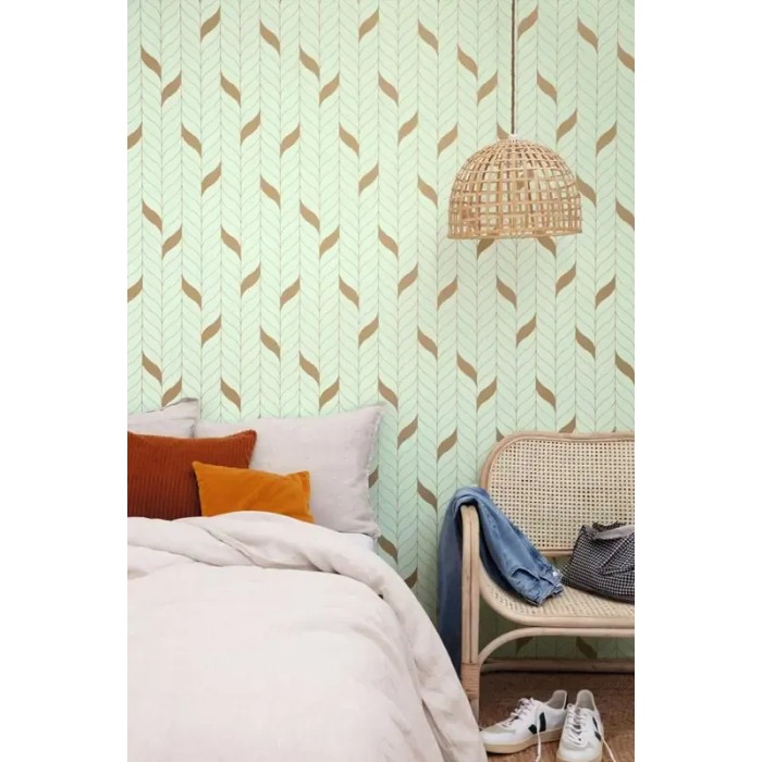 Papel pintado minimalista verde y dorado para dormitorio - Caselio Green & Co 103977105