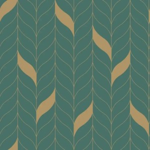 Papeldecor|Papier peint ornemental avec texture métallisée vert et or|Papier Peint