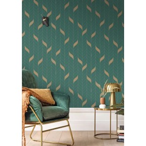 Papeldecor|Papier peint ornemental avec texture métallisée vert et or|Papier Peint 2