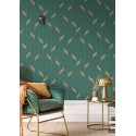 Caselio|Papier peint liane avec feuilles minimaliste vert et or|Papier Peint