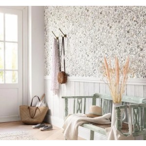 Marburg|Japandi wallpaper with large leaves in pink|Romantic 2