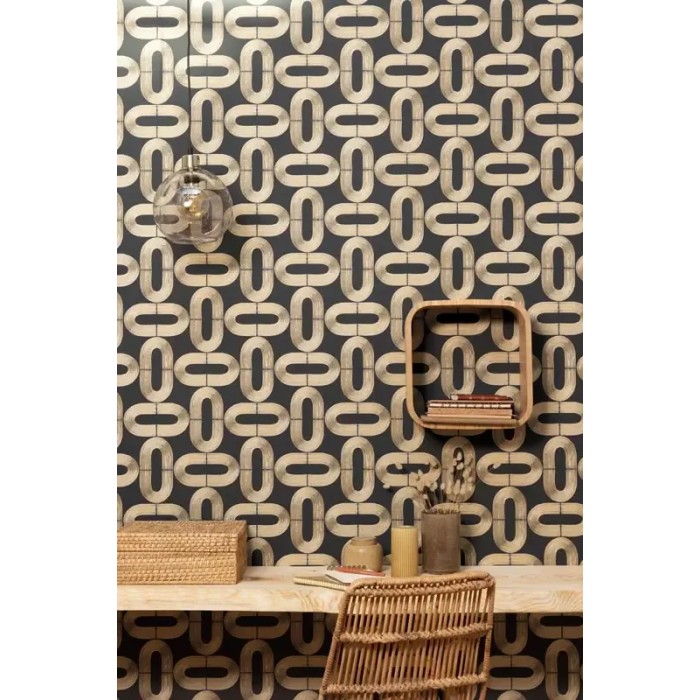 Papel pintado moderno círculos ovalados dorado - Caselio Moonlight 2 104239219