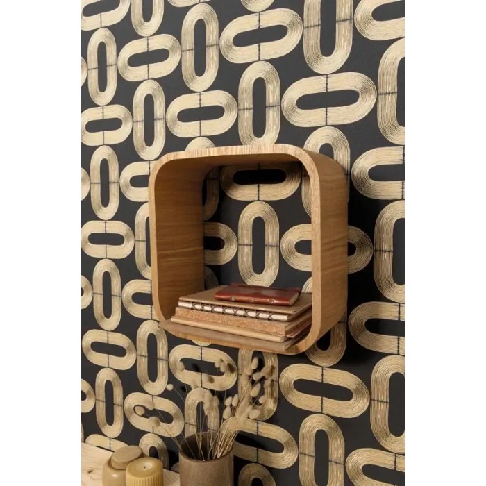 Papel pintado moderno círculos ovalados dorado - Caselio Moonlight 2 104239219