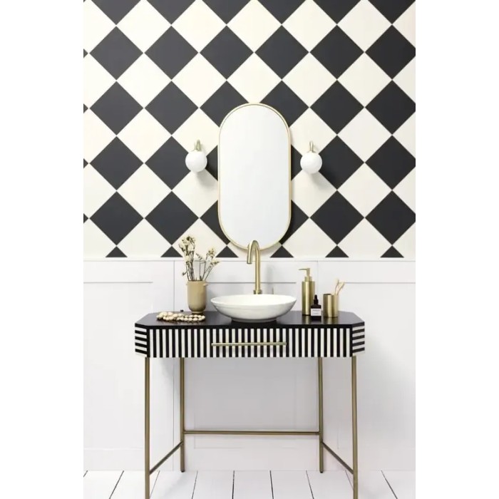 Caselio|Papier peint damier échiquier noir et blanc|Géométrique