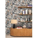 Caselio|Exotic plants and tropical birds wallpaper black and copper|Modern