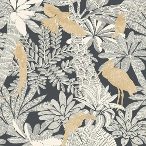 Grandeco|Papel pintado hojas tropicales cumarú verde|Moderno