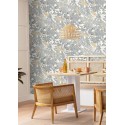 Caselio|Papier peint plantes et oiseaux tropicaux blanc et or|Moderne