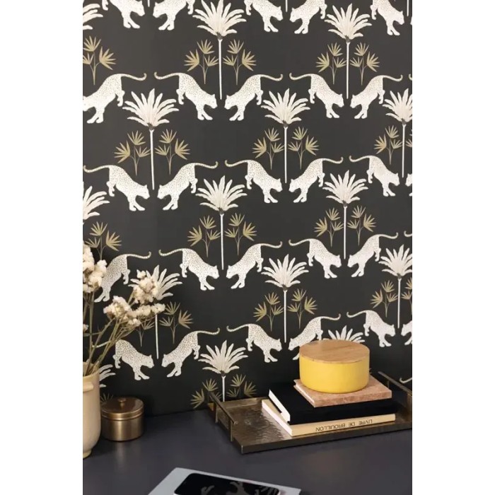 Caselio|Jaguar and palm trees Art Deco style wallpaper|Art Deco