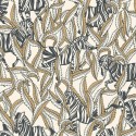 Caselio|Papel pintado étnico, cebras africanas blanco y oro|Étnico