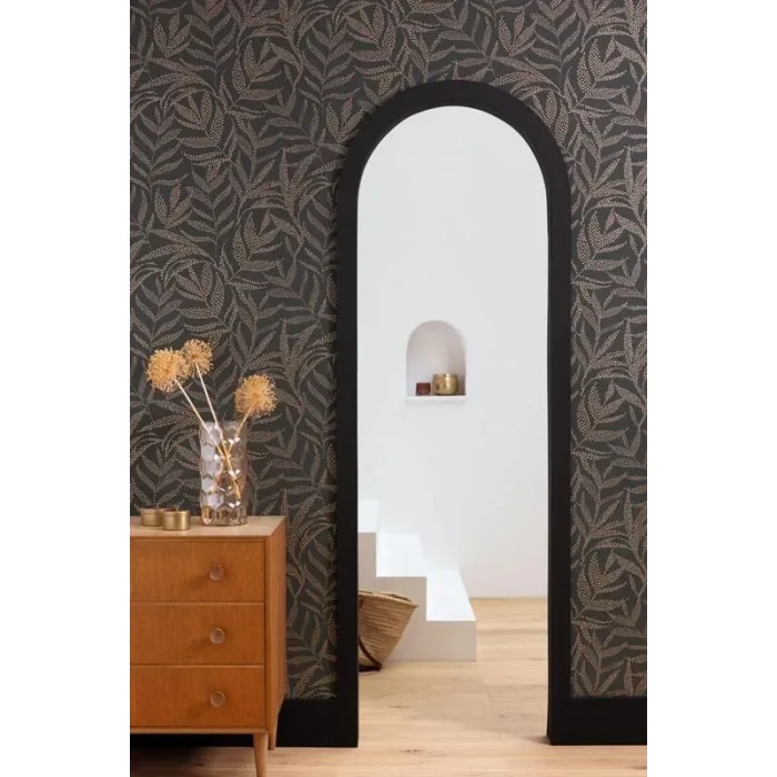 Caselio|Moderne Blumentapete schwarz kupfer|Modern