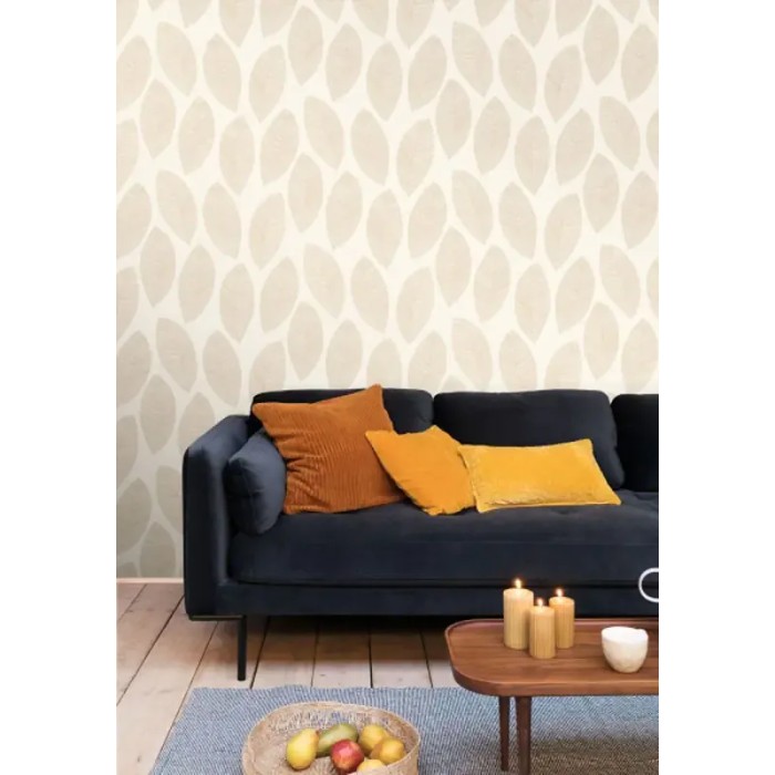 Caselio|Papier peint grandes feuilles blanc et or|Minimaliste