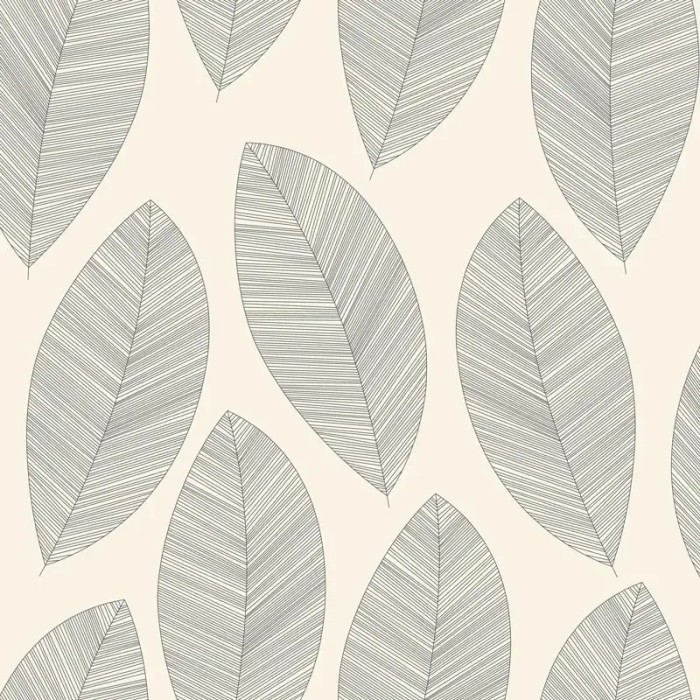 Caselio|Papel pintado floral hojas grandes blanco negro|Minimalista