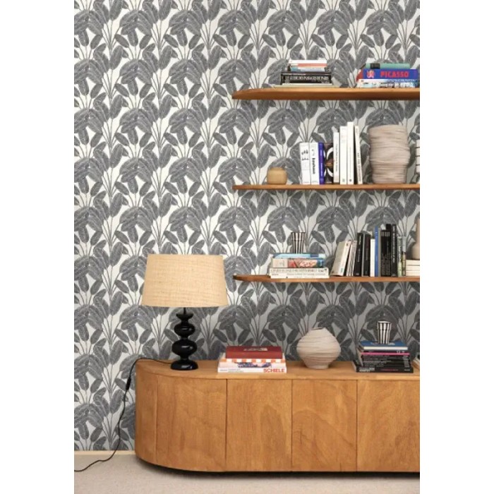 Caselio|Banana leaves wallpaper black and white|Wallpaper
