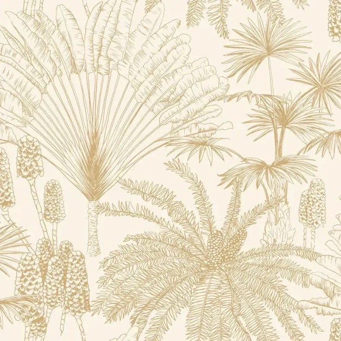 Papel pintado grabados de palmeral tropical blanco y dorado - Caselio Moonlight 2 104330233