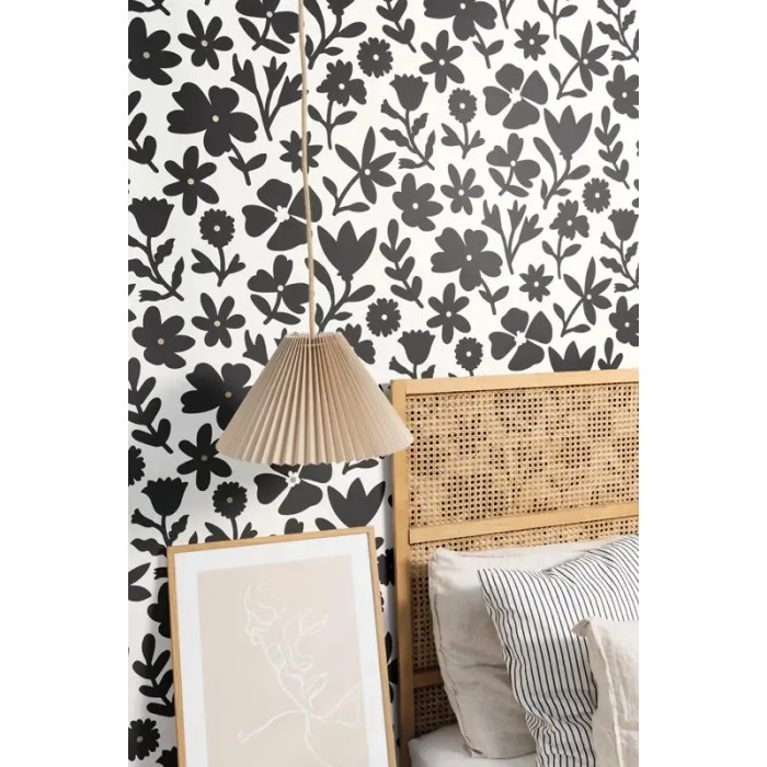 Caselio|Minimalistische Blumentapete schwarz weiß|Minimalistisch