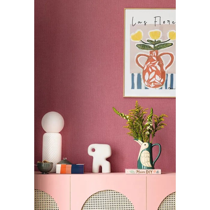 Caselio|Fuchsia pink imitation textile wallpaper|Youth Style