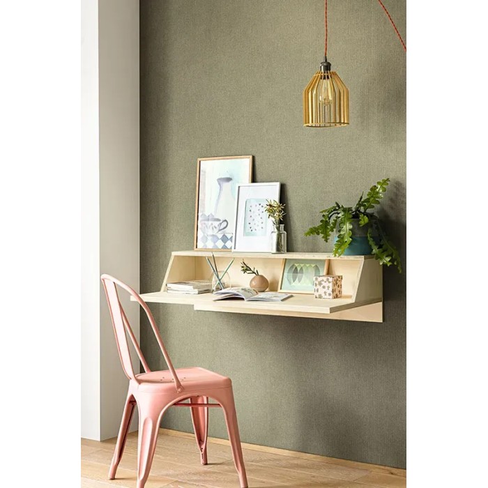 Caselio|Moss green fabric effect wallpaper|Raffia Imitation