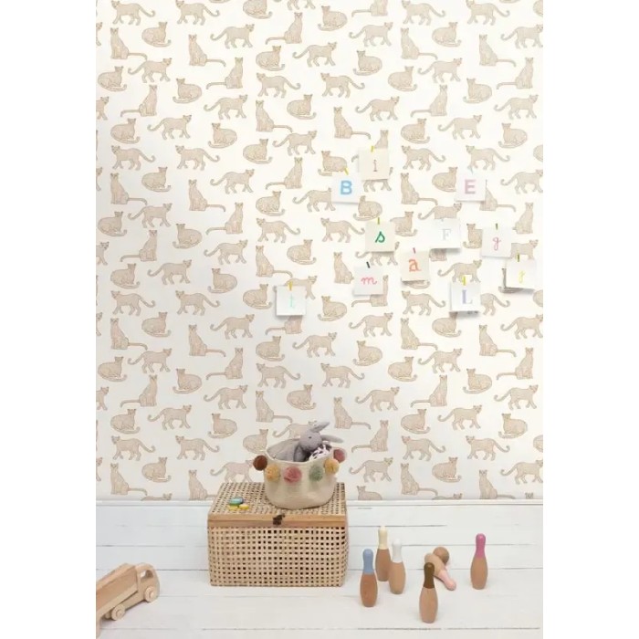 Caselio|Papier peint enfant dessins de léopards blanc et doré|Jeunesse