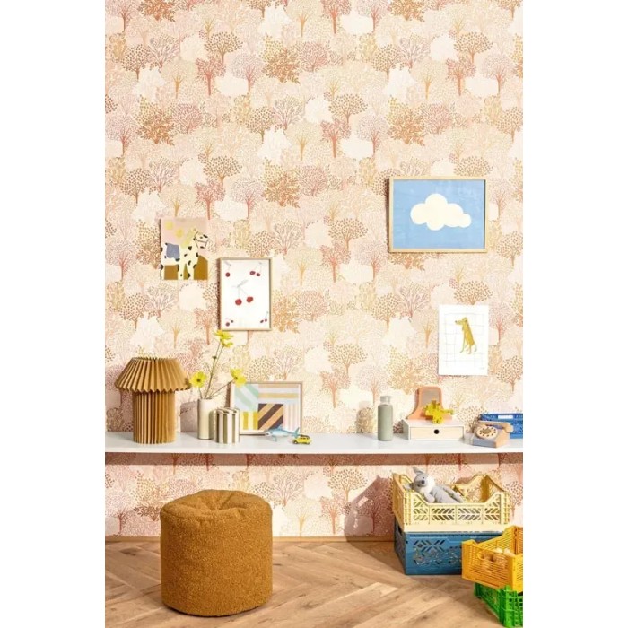 Caselio|Papel pintado infantil juvenil bosque árboles rosa pastel|Juvenil