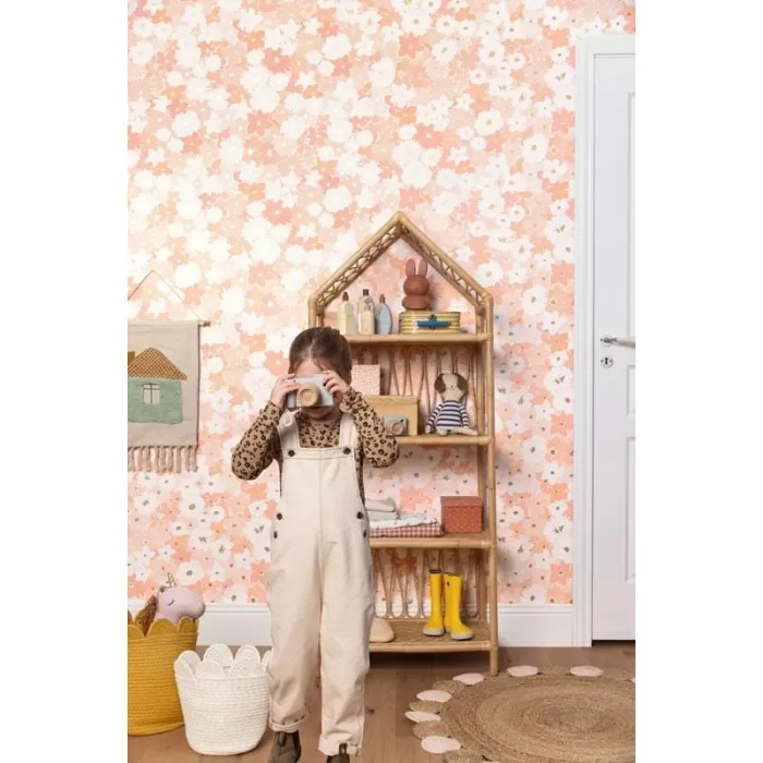 Caselio|Kindertapete bunte Blumen Aquarell rosa|Jugend